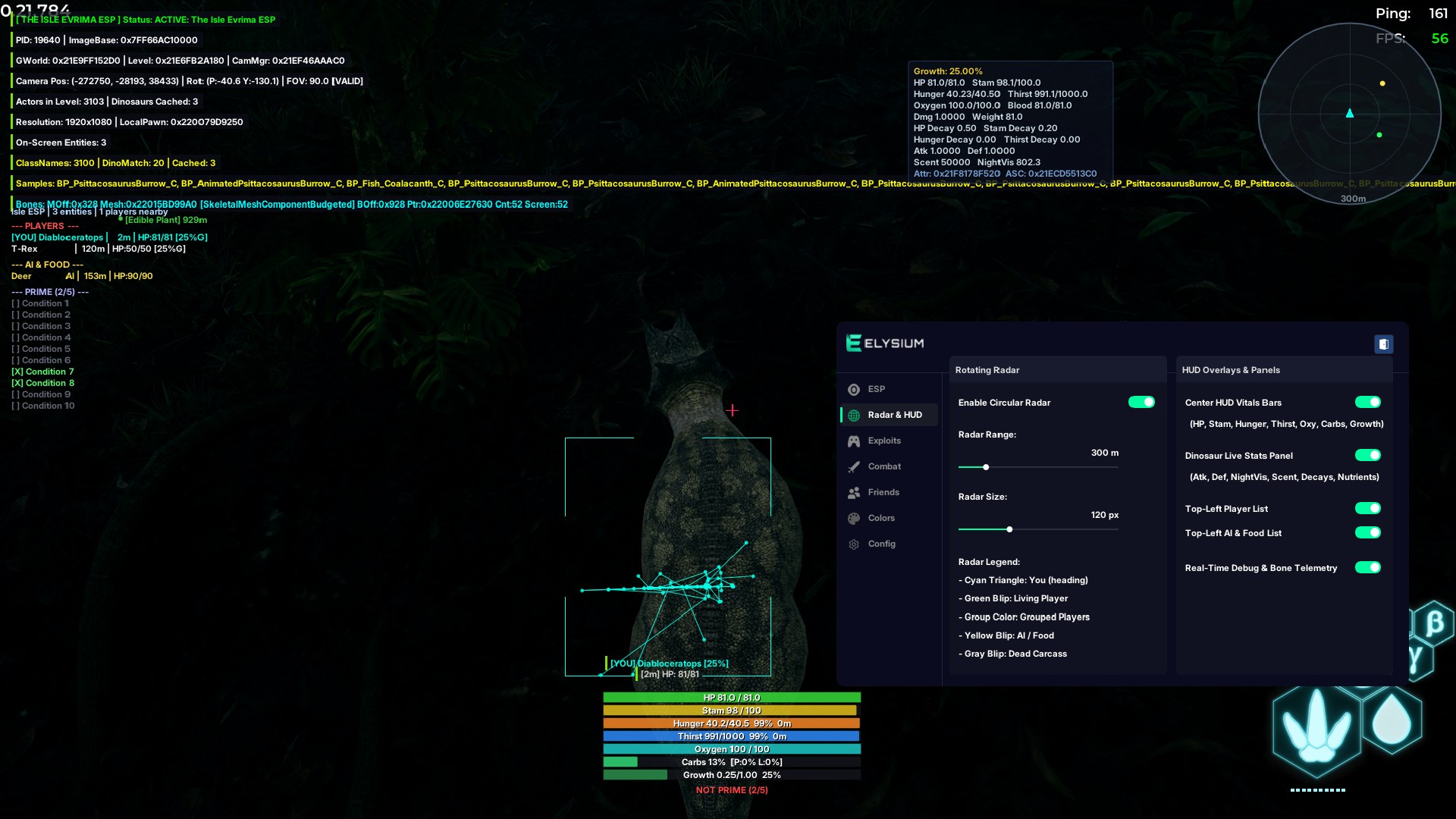 The Isle Lizard radar and HUD menu