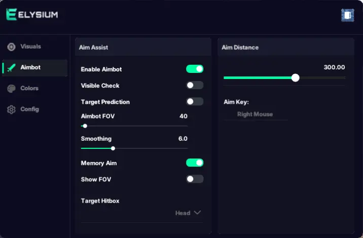 Wardogs aimbot hack menu with aim prediction, FOV circle and target hitbox settings