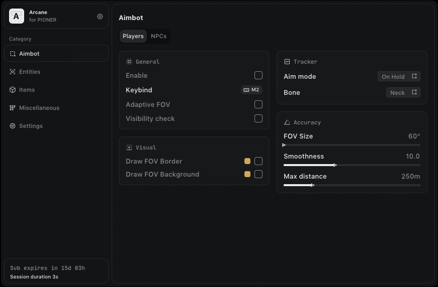 arcane-pioner-cheats-menu