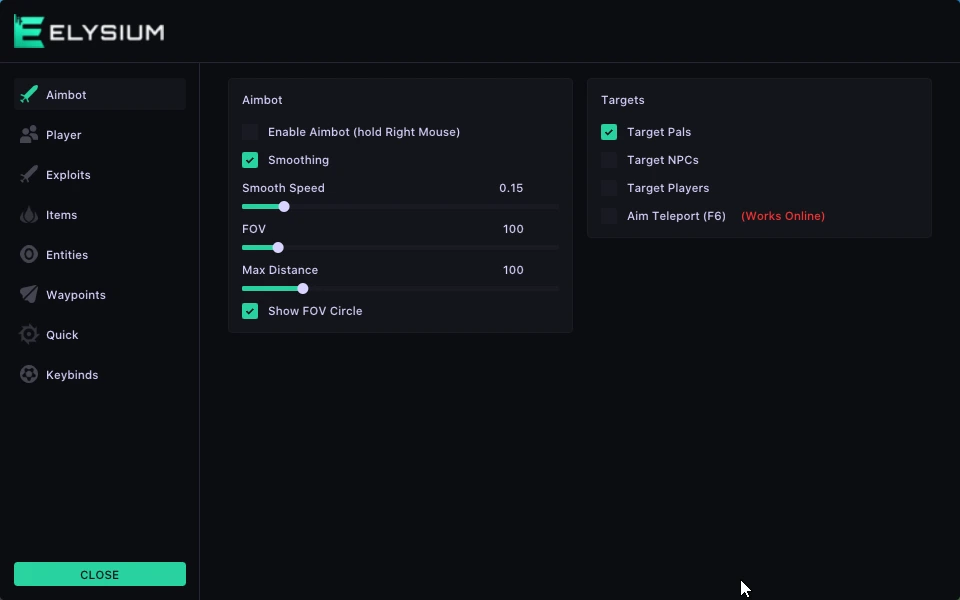 ELYSIUM-palworld-AIMBOT-cheat-tab