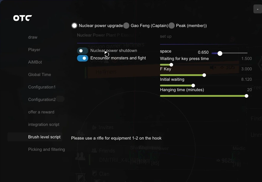 OTC TD2 brush level script menu