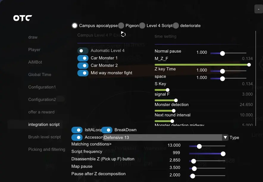 OTC TD2 integration script menu
