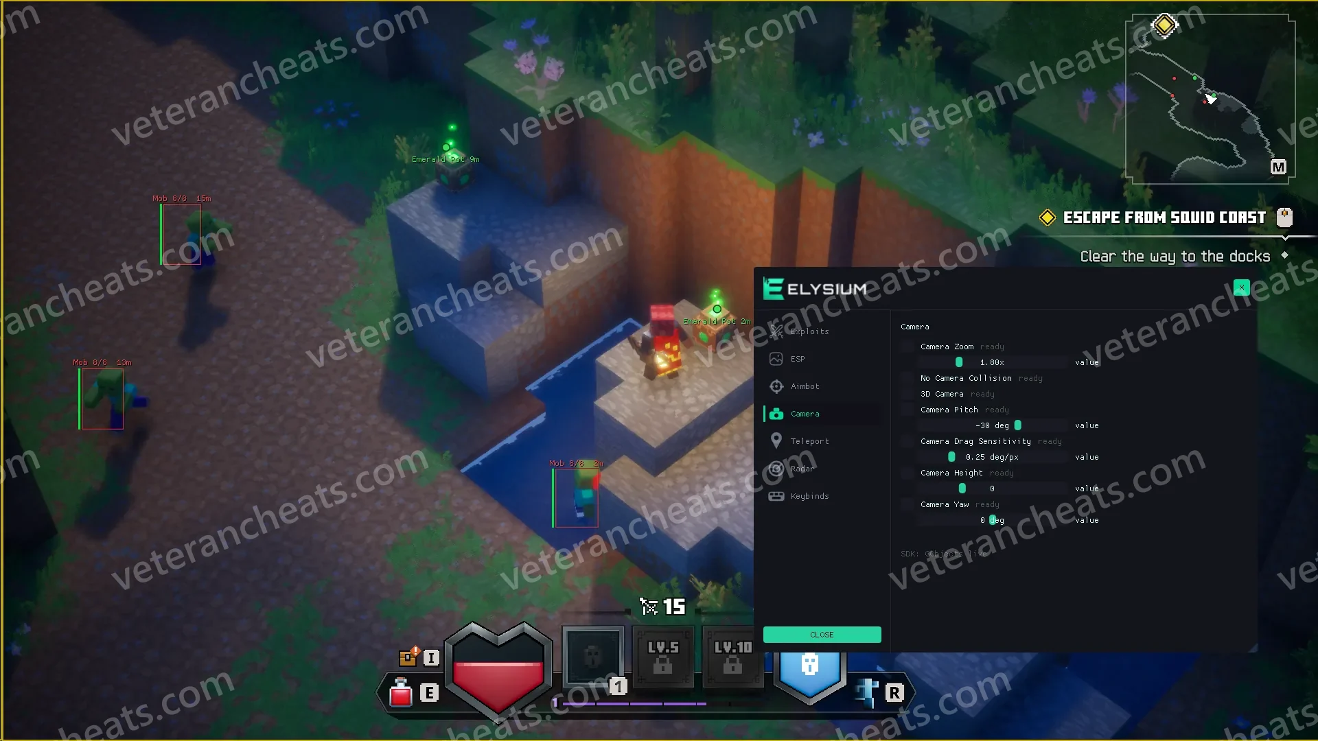 Elysium MD2 camera hack options with zoom, 3D camera and collision